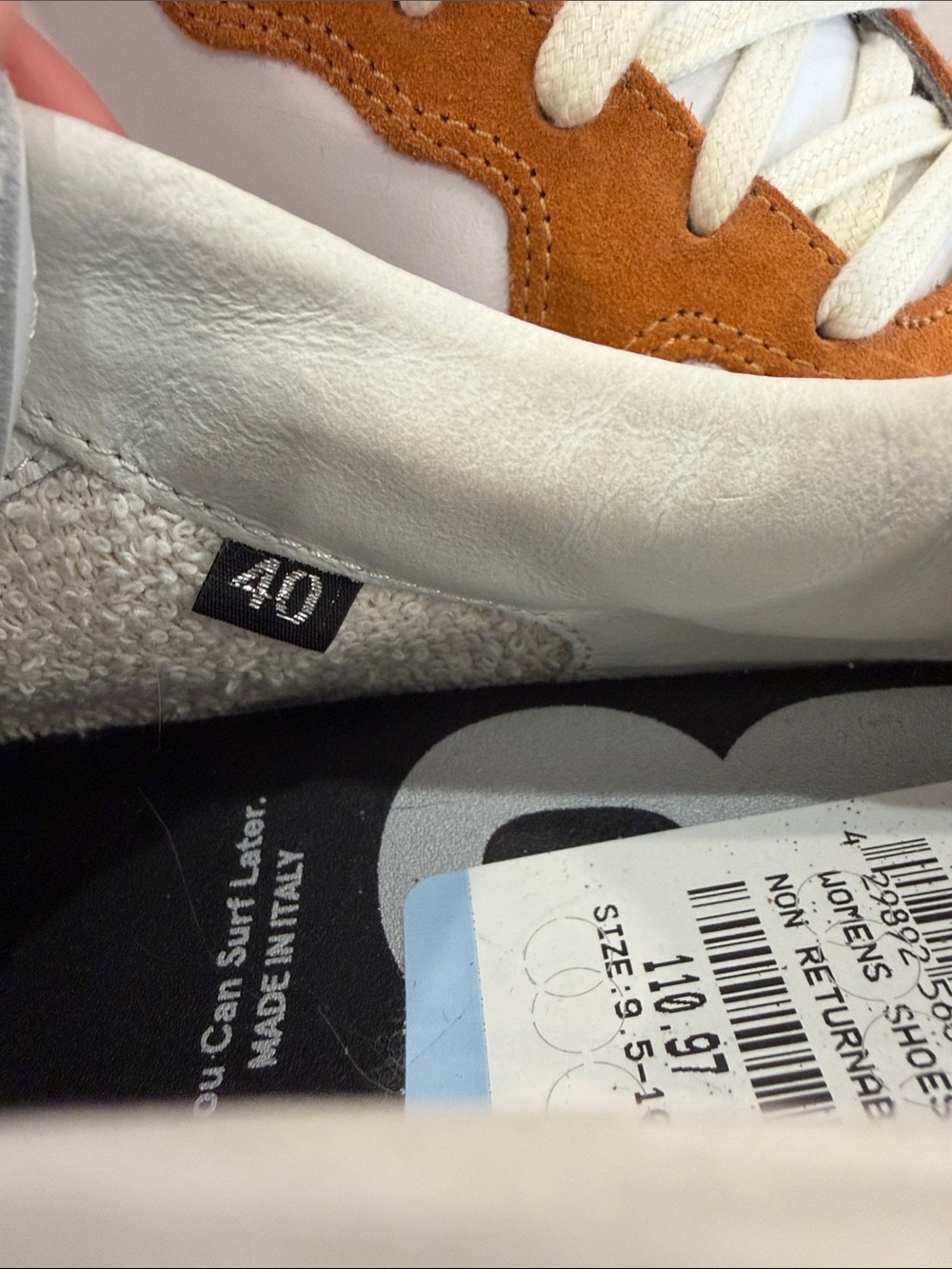P448 Bali Terra Sneakers White Orange Suede Leather Italy NWT Women's 10 - Picture 8 of 10